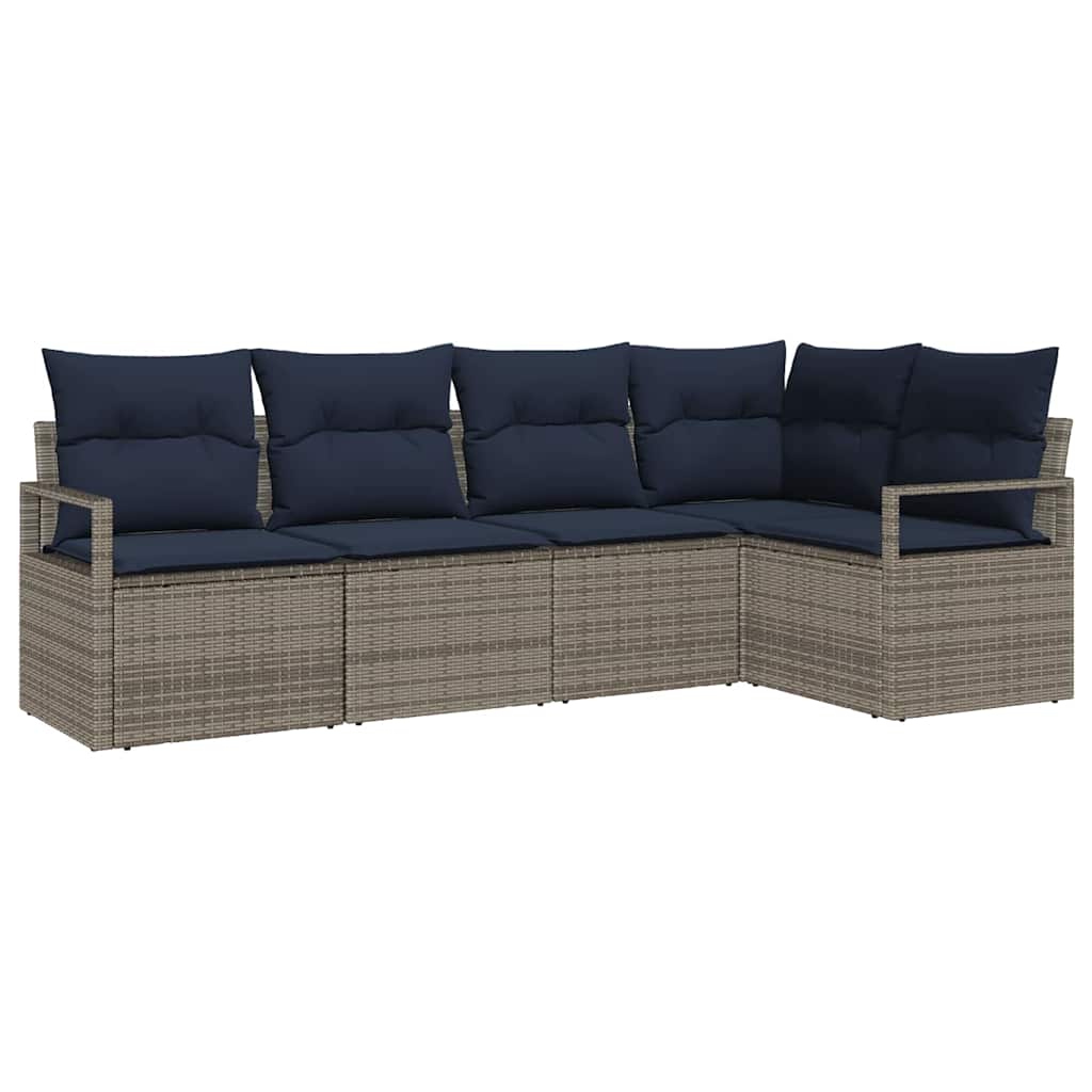 Sofa Set 5 pcs Grau Poly-Rattan