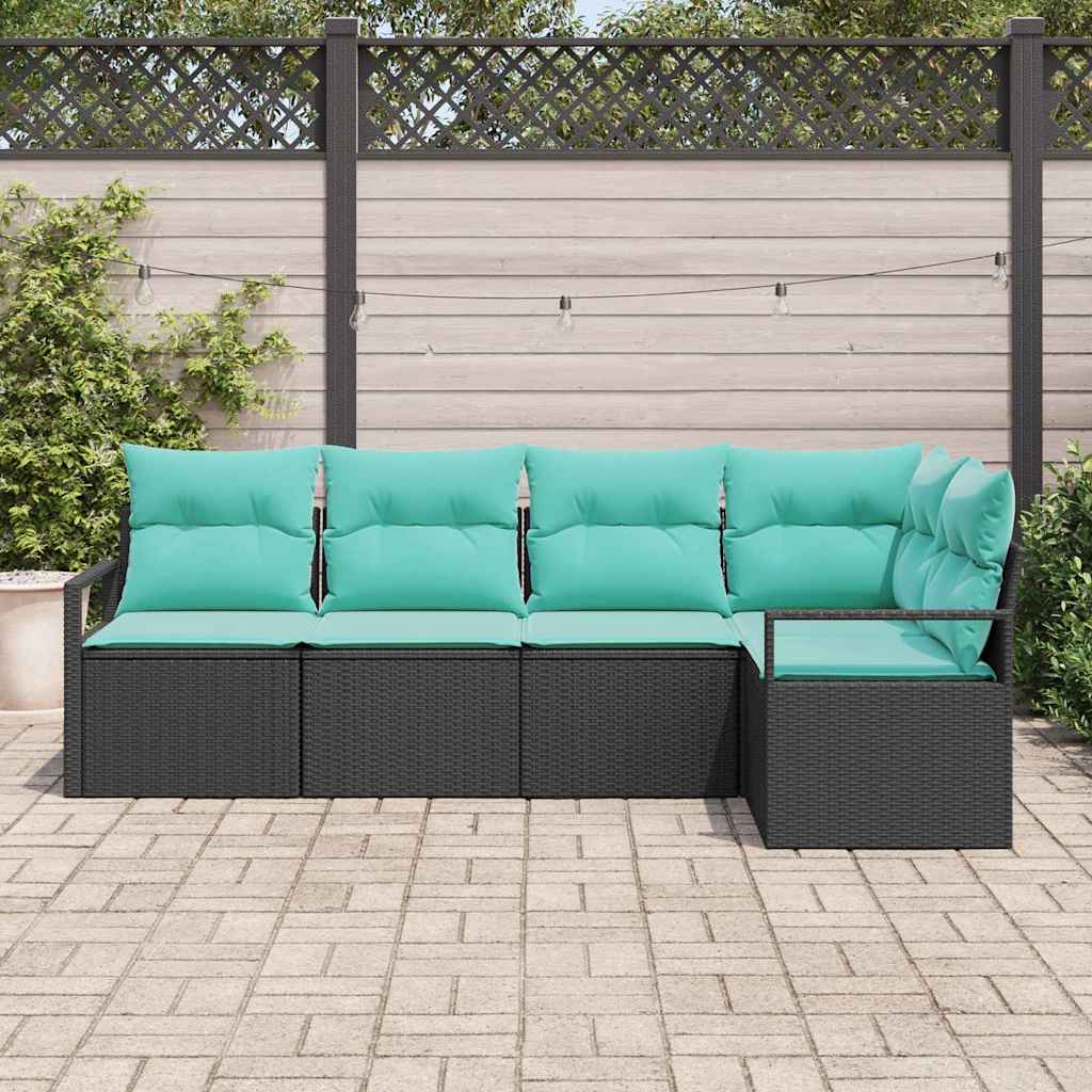 Sofa Set 5 pcs Schwarz Poly-Rattan