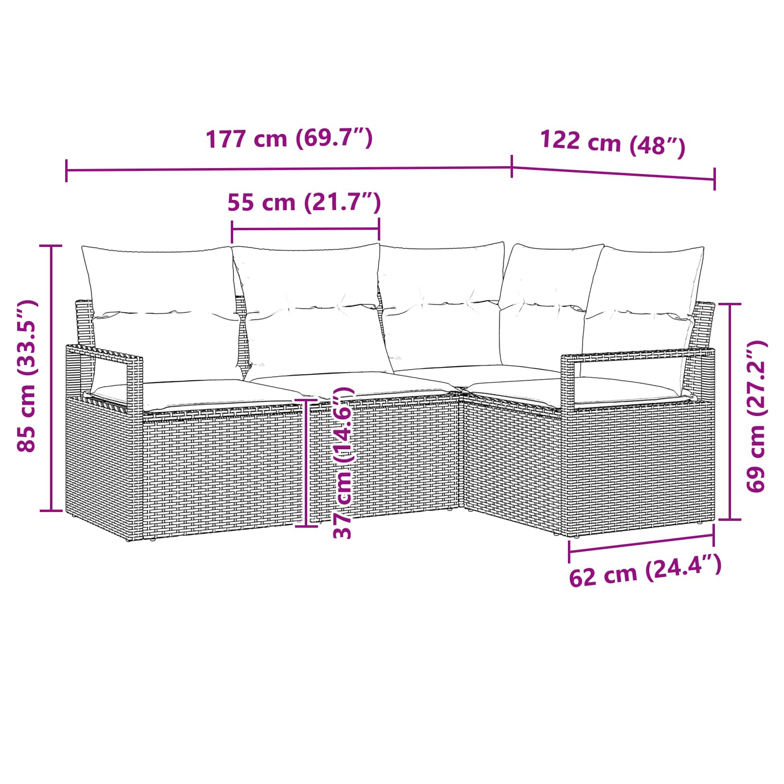 Sofa Set 5 pcs Schwarz Poly-Rattan