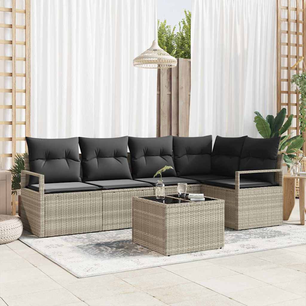 Sofa Set mit Kissen 6 pcs Hellgrau Poly Rattan