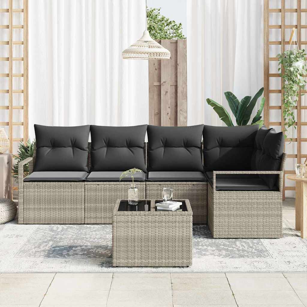Sofa Set mit Kissen 6 pcs Hellgrau Poly Rattan