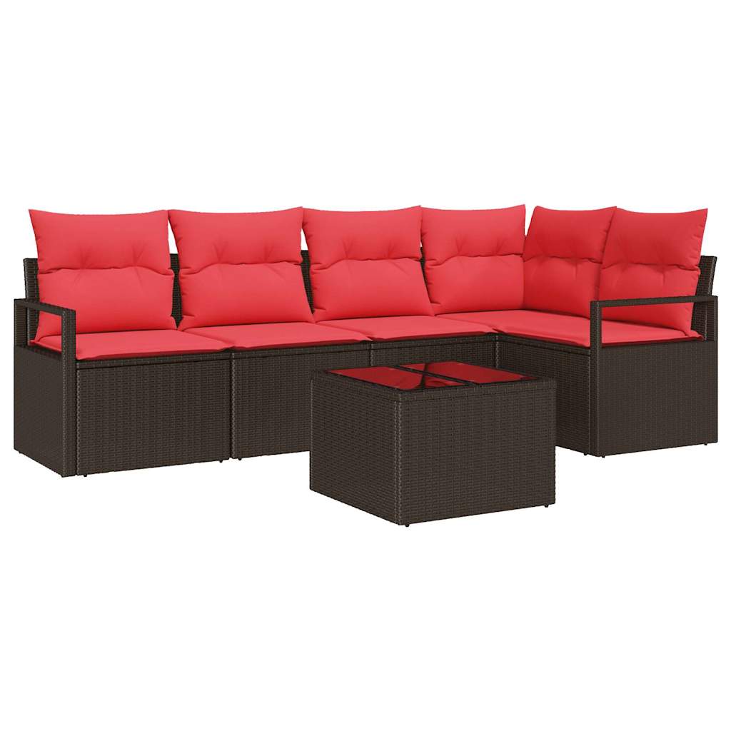 Sofa Set 6 pcs Braun Poly-Rattan
