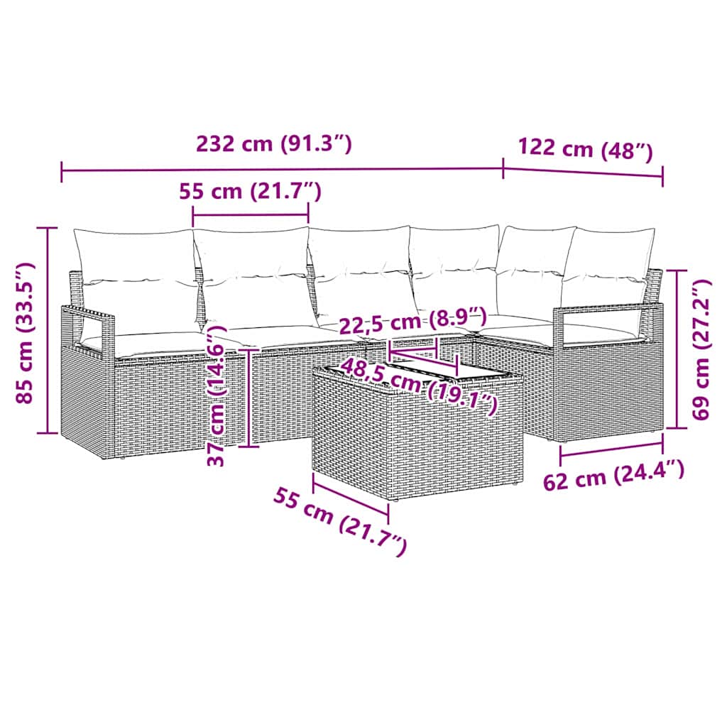 Sofa Set 6 pcs Braun Poly-Rattan