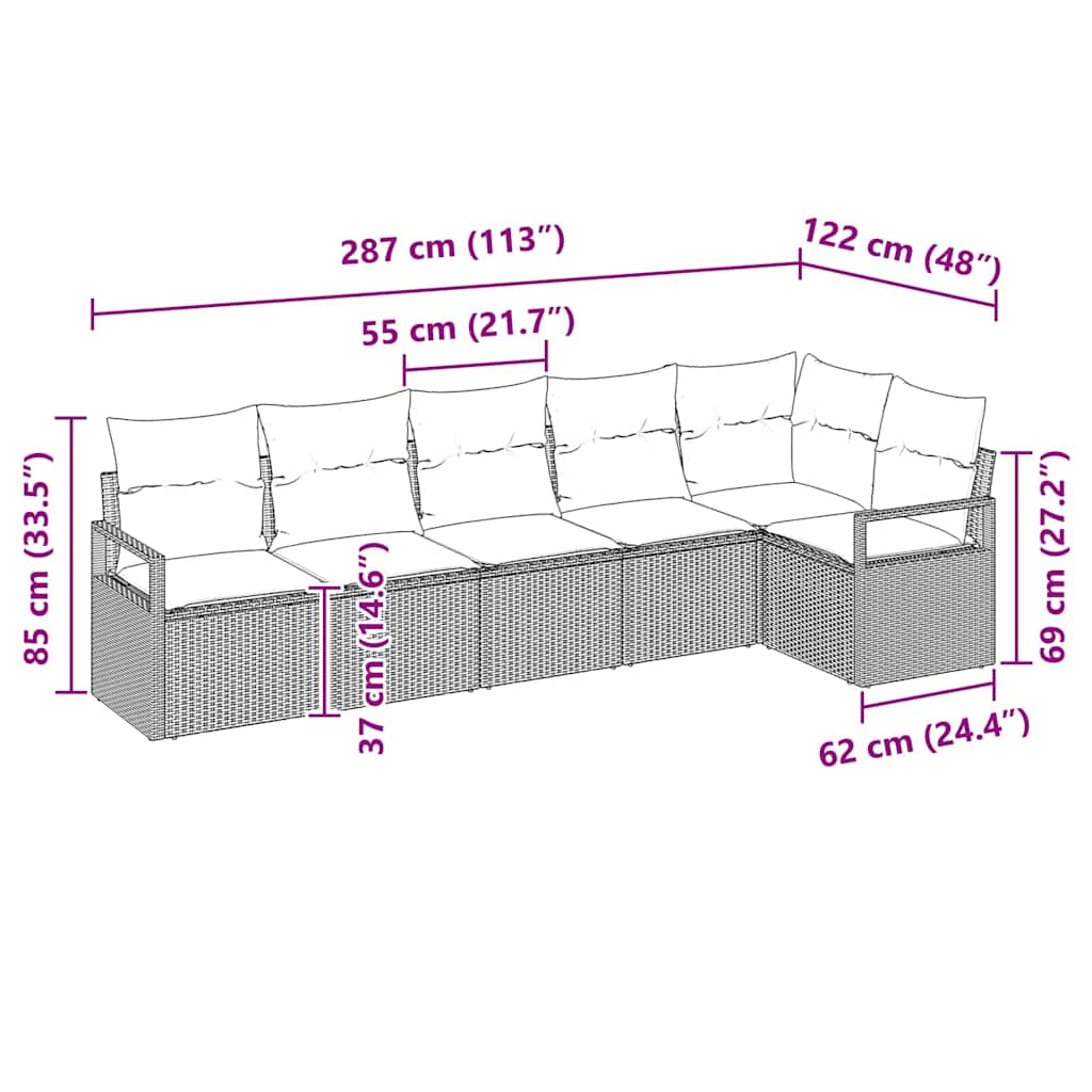 Sofa Set 6 pcs Braun Poly-Rattan