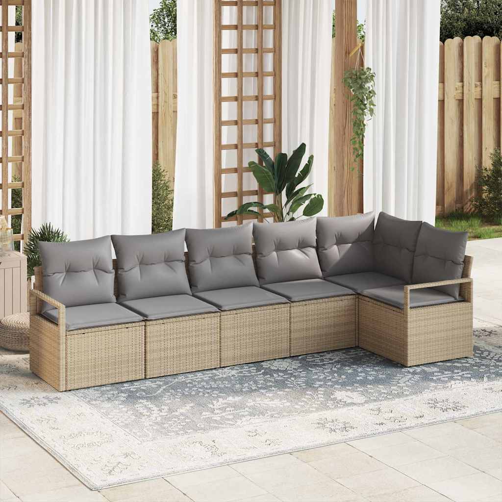 Sofa Set 6 pcs Beige Poly-Rattan