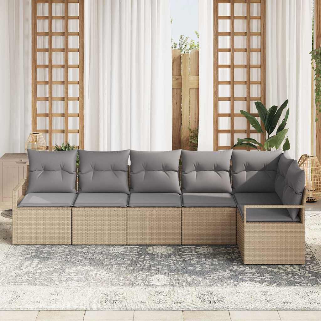 Sofa Set 6 pcs Beige Poly-Rattan