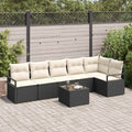 Sofa Set mit Kissen 7 pcs Schwarz Poly Rattan