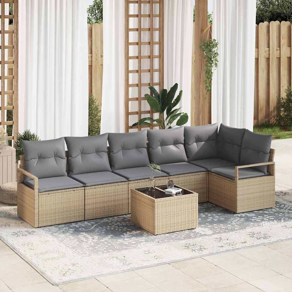 Sofa Set mit Kissen 7 pcs Beige Poly Rattan