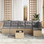 Sofa Set mit Kissen 7 pcs Beige Poly Rattan