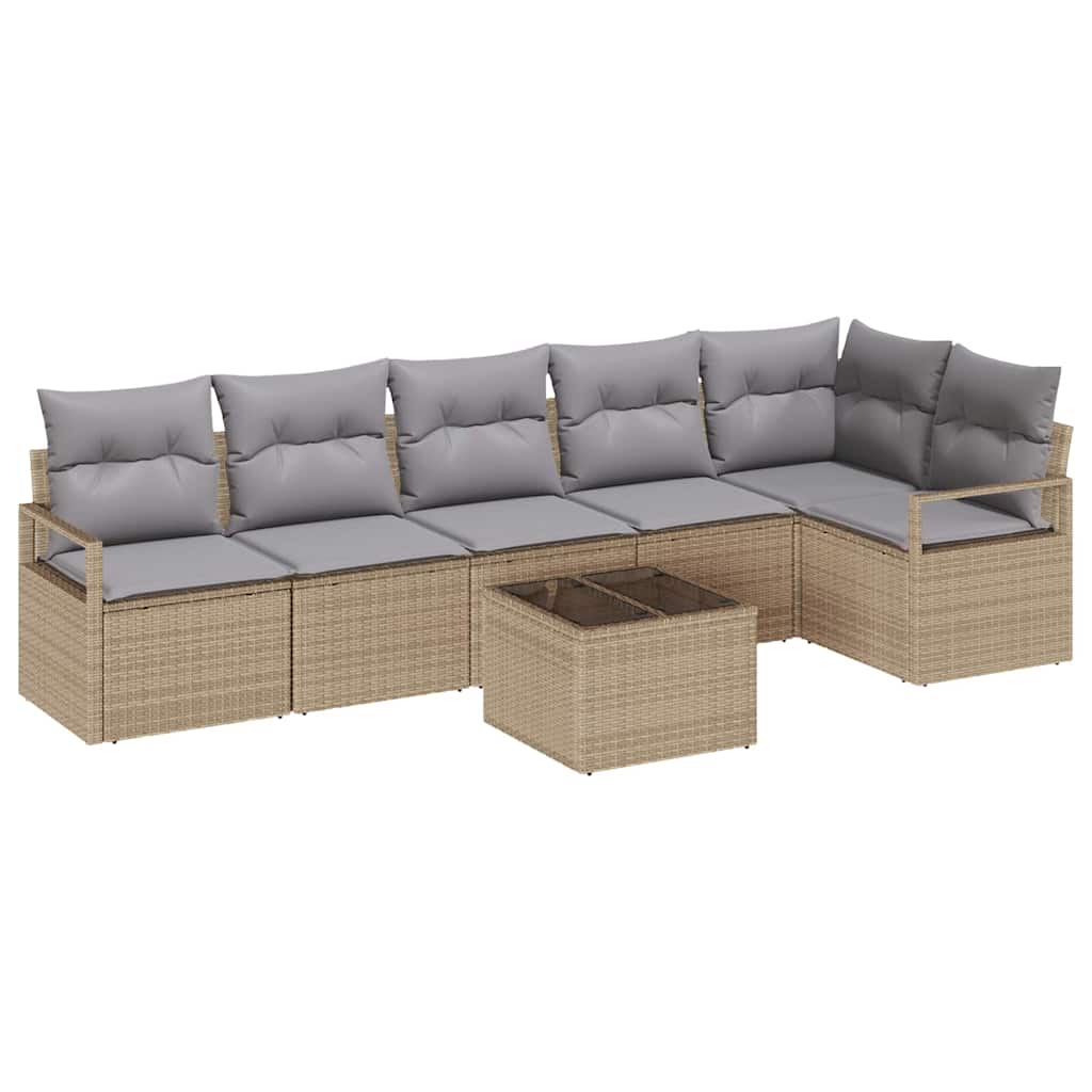 Sofa Set mit Kissen 7 pcs Beige Poly Rattan