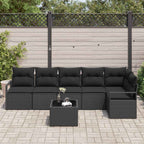 Sofa Set mit Kissen 7 pcs Schwarz Poly Rattan