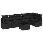 Sofa Set mit Kissen 7 pcs Schwarz Poly Rattan