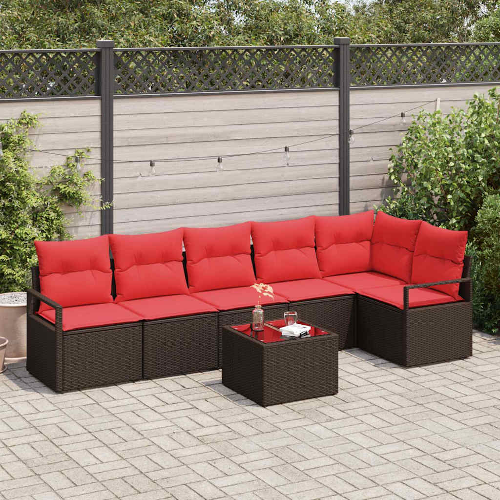 Sofa Set 7 pcs Braun Poly-Rattan
