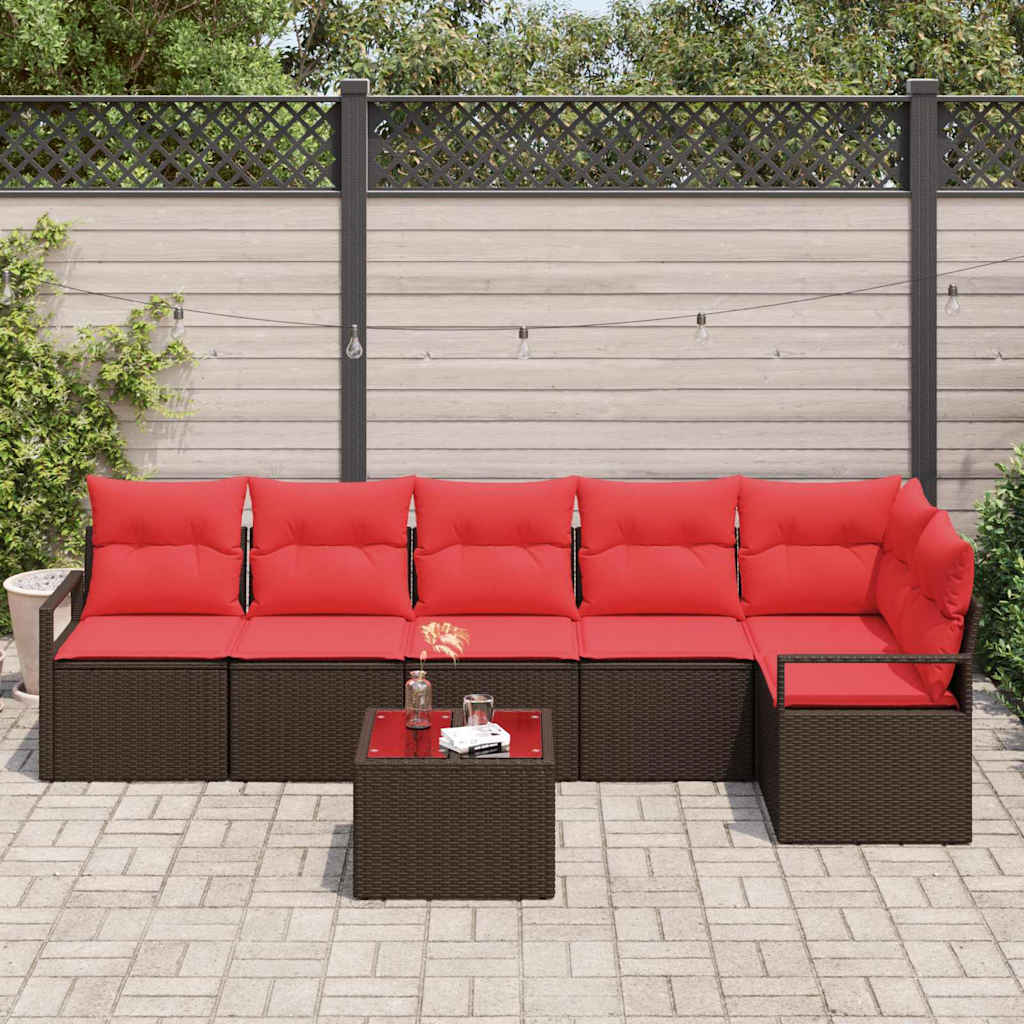 Sofa Set 7 pcs Braun Poly-Rattan
