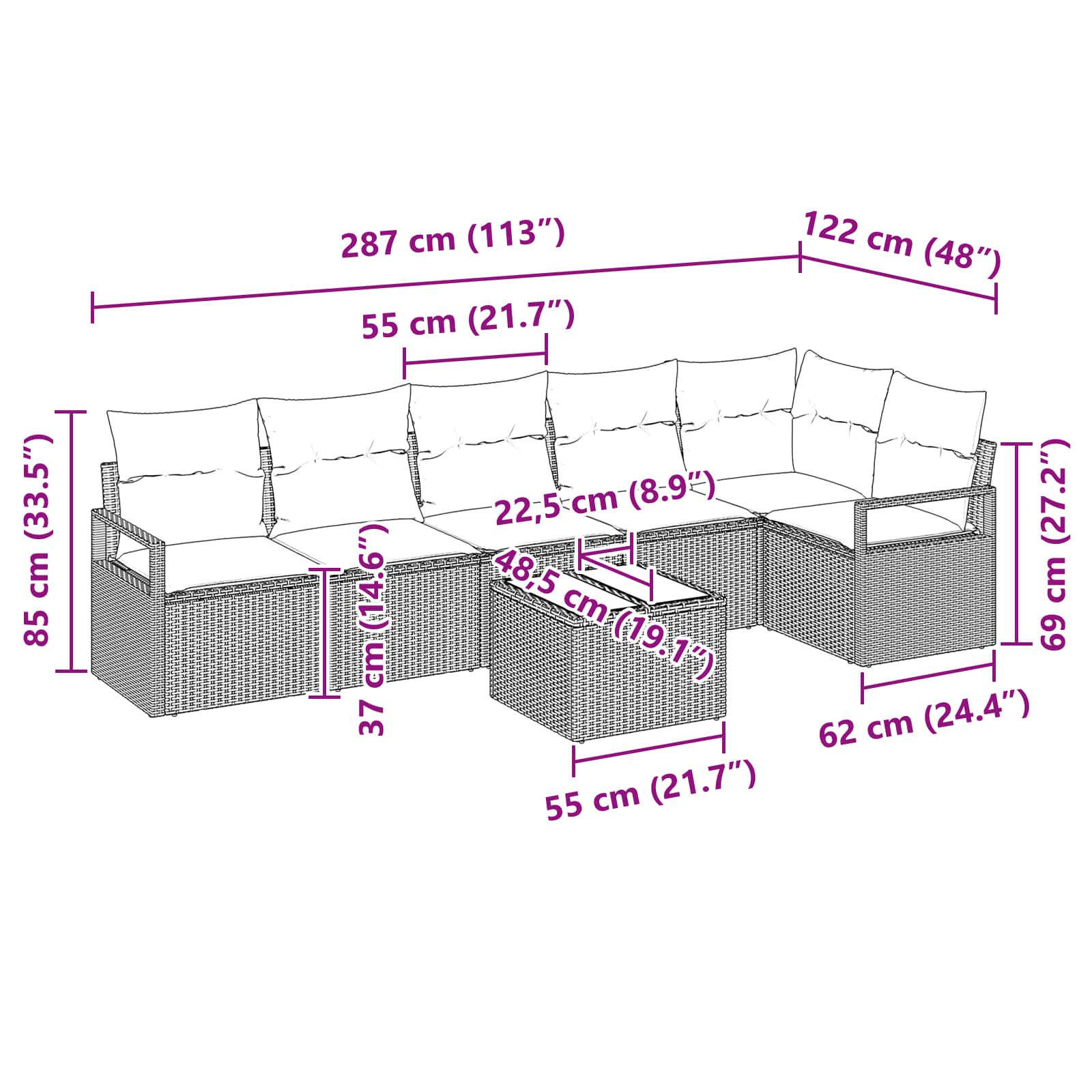 Sofa Set 7 pcs Braun Poly-Rattan