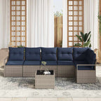 Sofa Set 7 pcs Grau Poly-Rattan