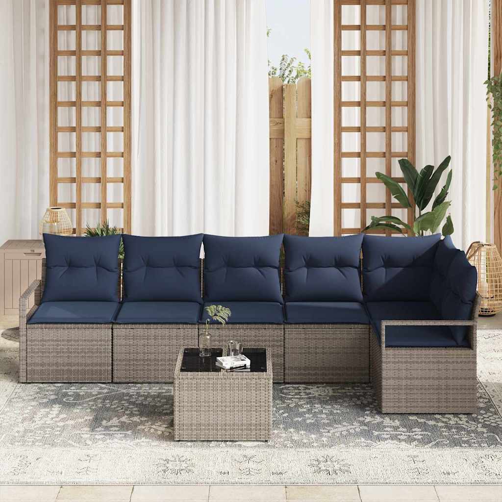 Sofa Set 7 pcs Grau Poly-Rattan