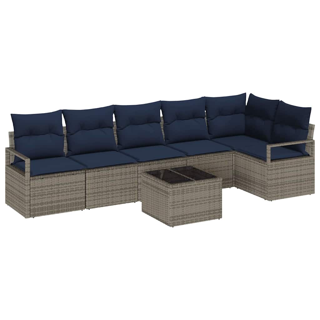 Sofa Set 7 pcs Grau Poly-Rattan