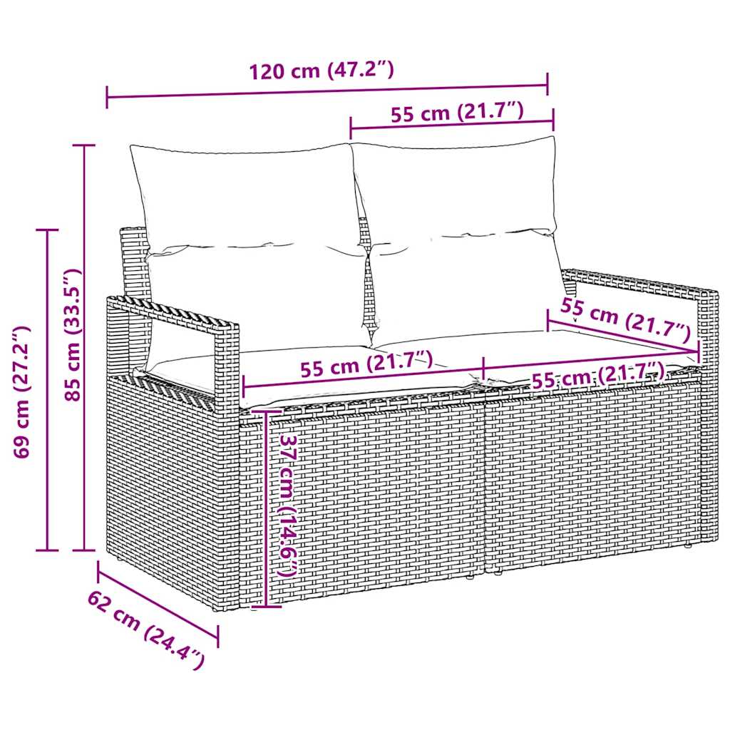 Sofa Set 7 pcs Schwarz Poly-Rattan