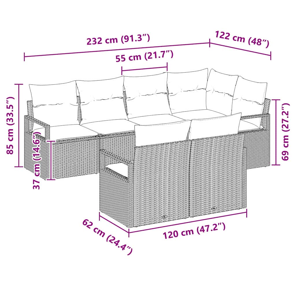 Sofa Set mit Kissen 7 pcs Braun Poly Rattan