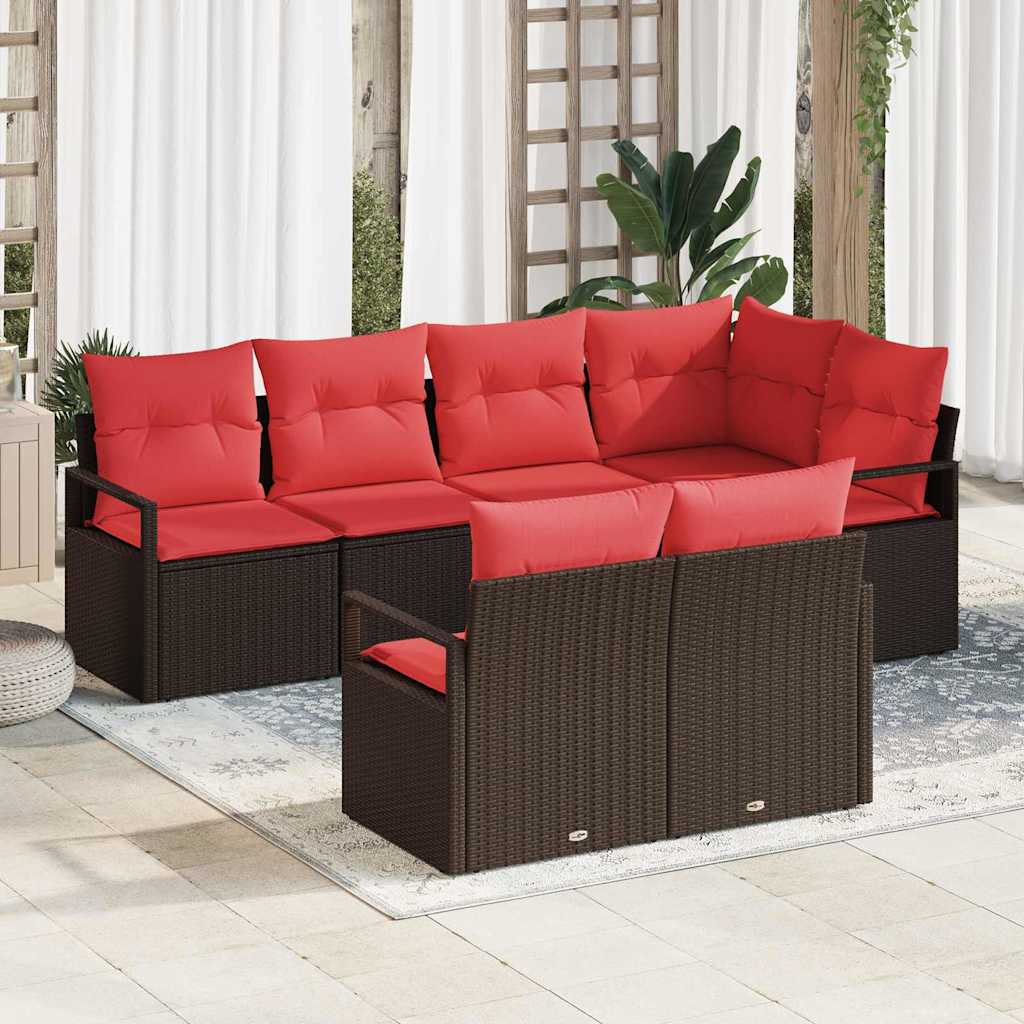 Sofa Set 7 pcs Braun Poly-Rattan