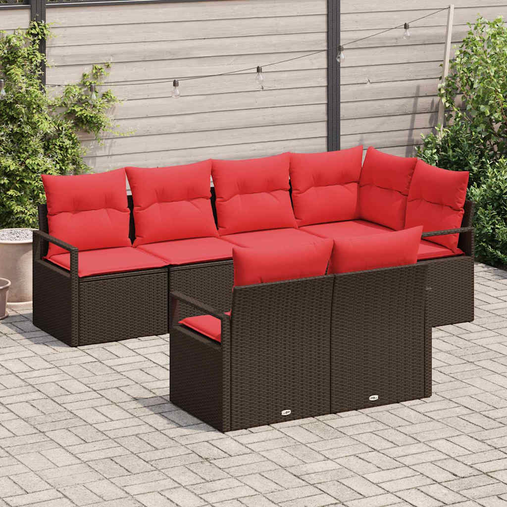 Sofa Set 7 pcs Braun Poly-Rattan