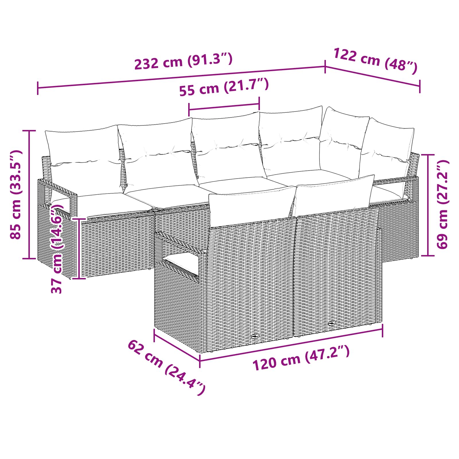 Sofa Set 7 pcs Braun Poly-Rattan