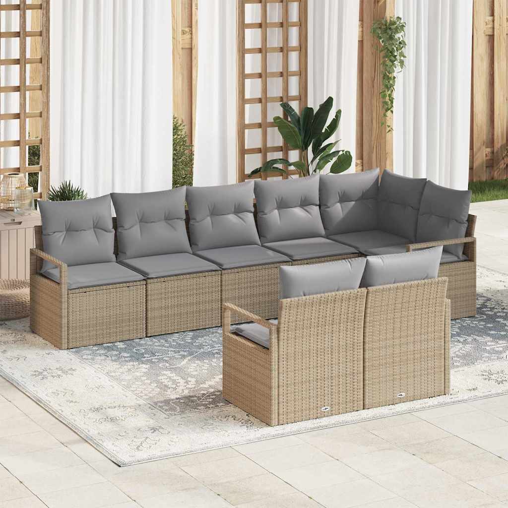 Sofa Set mit Kissen 8 pcs Beige Poly Rattan