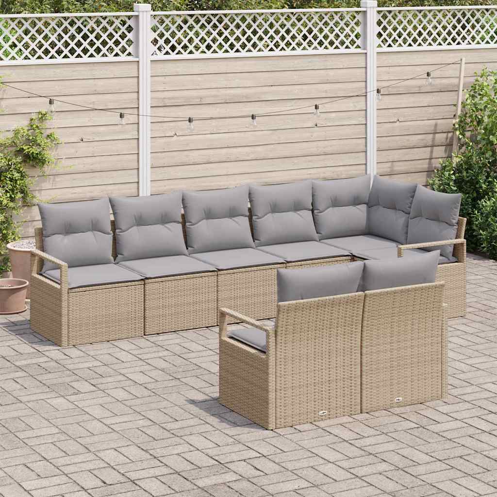 Sofa Set mit Kissen 8 pcs Beige Poly Rattan
