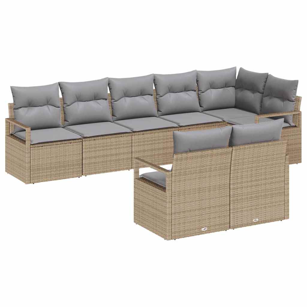 Sofa Set mit Kissen 8 pcs Beige Poly Rattan