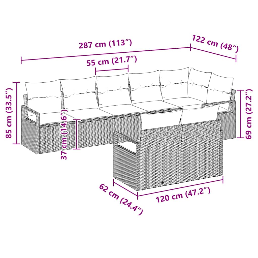 Sofa Set mit Kissen 8 pcs Beige Poly Rattan