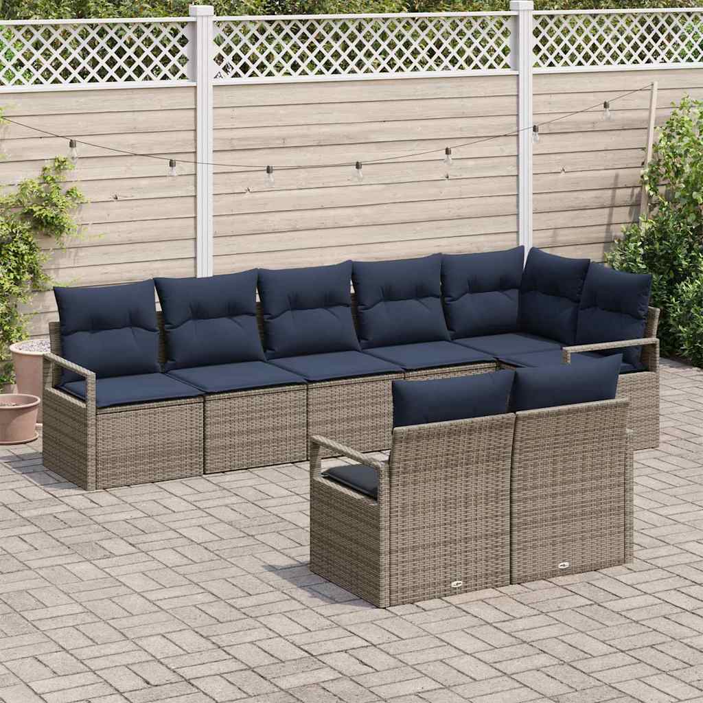 Sofa Set 8 pcs Grau Poly-Rattan