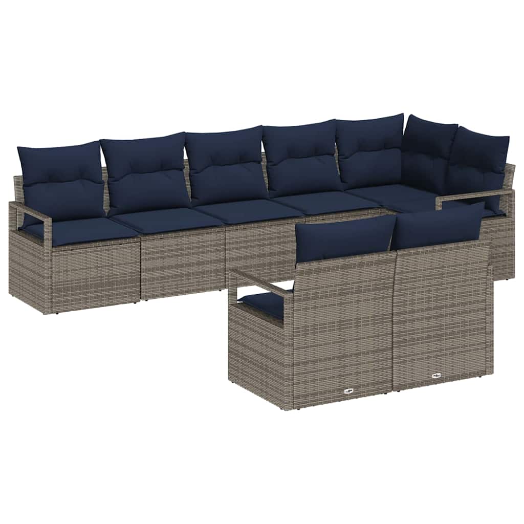 Sofa Set 8 pcs Grau Poly-Rattan