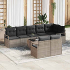 Sofa Set 9 pcs Grau Poly-Rattan