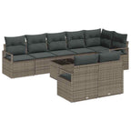 Sofa Set 9 pcs Grau Poly-Rattan