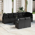 Sofa Set mit Kissen 9 pcs Schwarz Poly Rattan