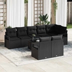 Sofa Set mit Kissen 9 pcs Schwarz Poly Rattan