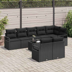 Sofa Set mit Kissen 9 pcs Schwarz Poly Rattan