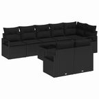 Sofa Set mit Kissen 9 pcs Schwarz Poly Rattan