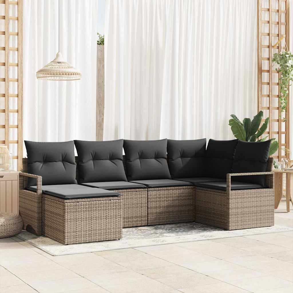 Sofa Set 6 pcs Grau Poly-Rattan
