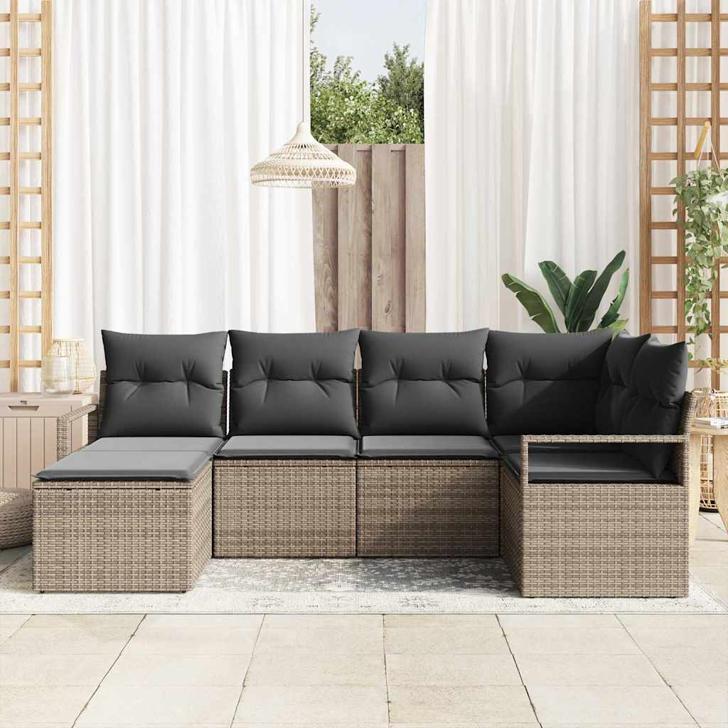 Sofa Set 6 pcs Grau Poly-Rattan