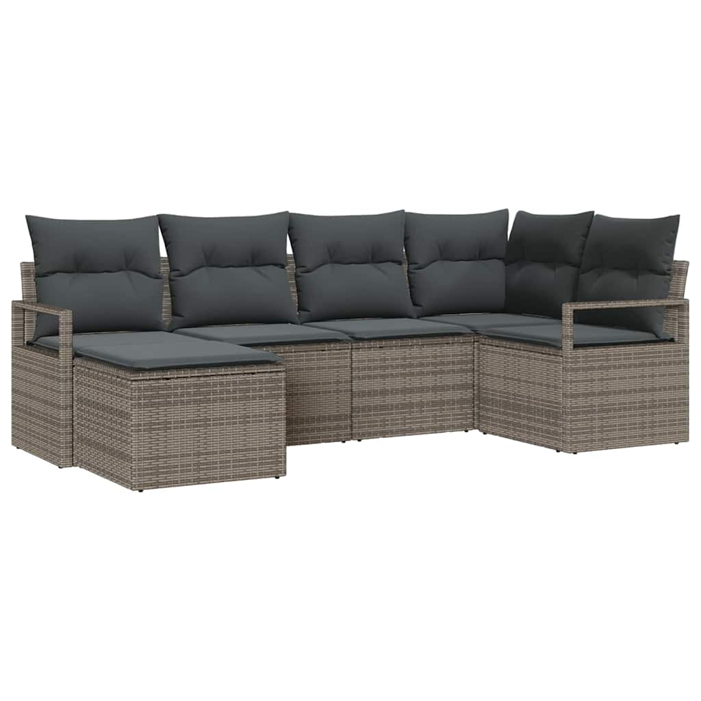 Sofa Set 6 pcs Grau Poly-Rattan