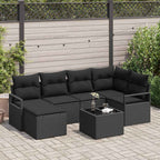 Sofa Set mit Kissen 7 pcs Schwarz Poly Rattan