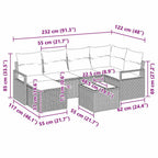 Sofa Set mit Kissen 7 pcs Schwarz Poly Rattan