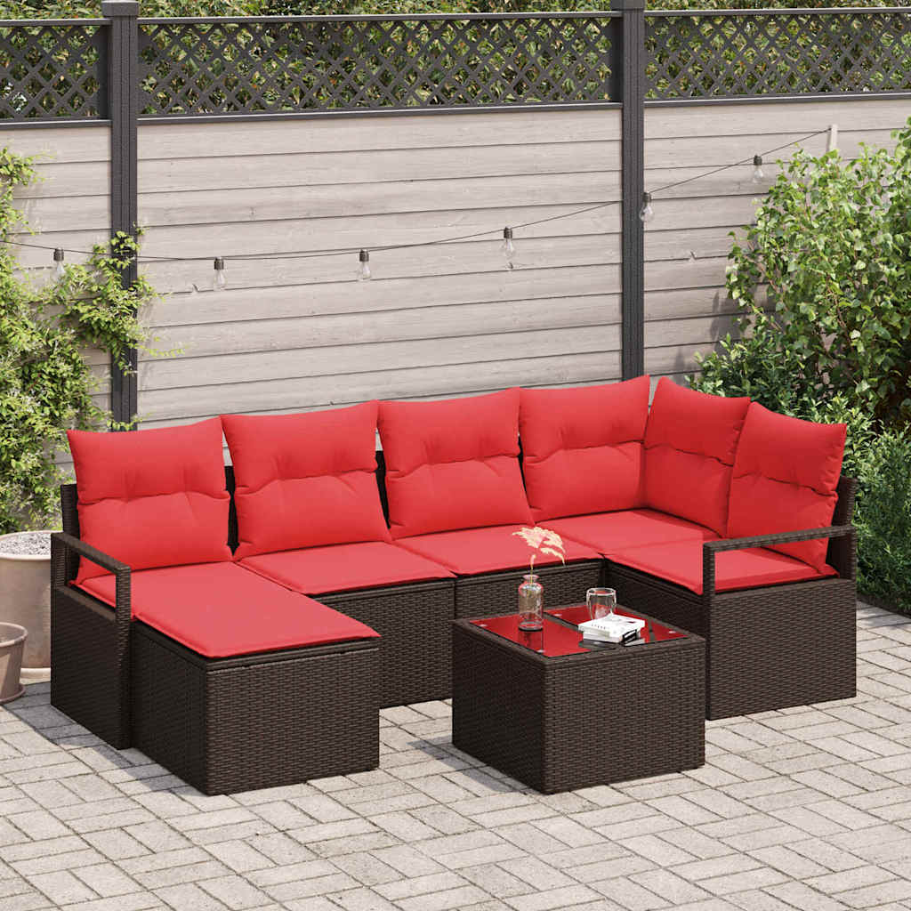 Sofa Set 7 pcs Braun Poly-Rattan