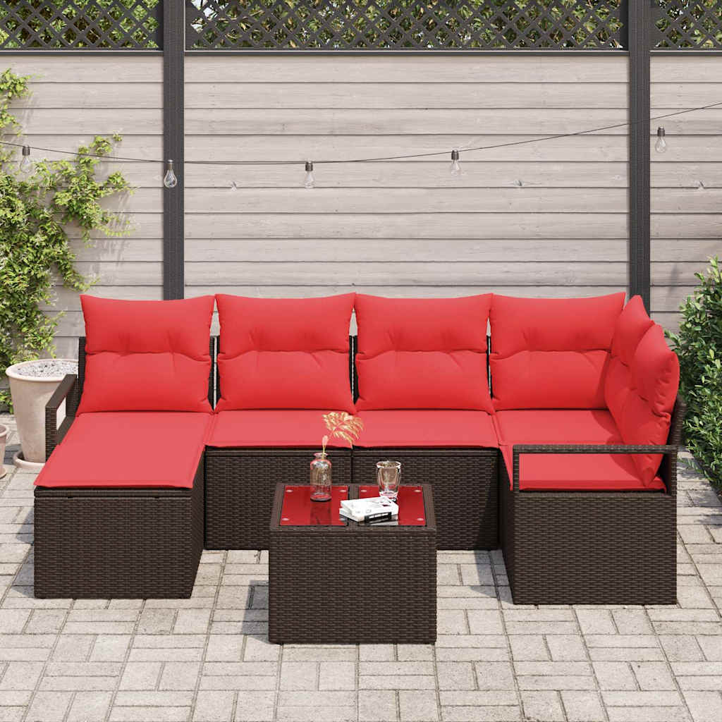 Sofa Set 7 pcs Braun Poly-Rattan