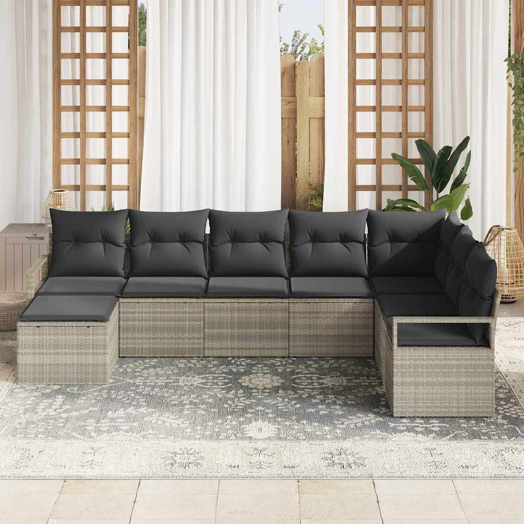 Sofa Set mit Kissen 7 pcs Hellgrau Poly Rattan