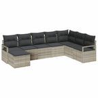 Sofa Set mit Kissen 7 pcs Hellgrau Poly Rattan