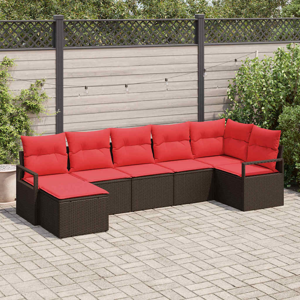 Sofa Set mit Kissen 7 pcs Braun Poly Rattan