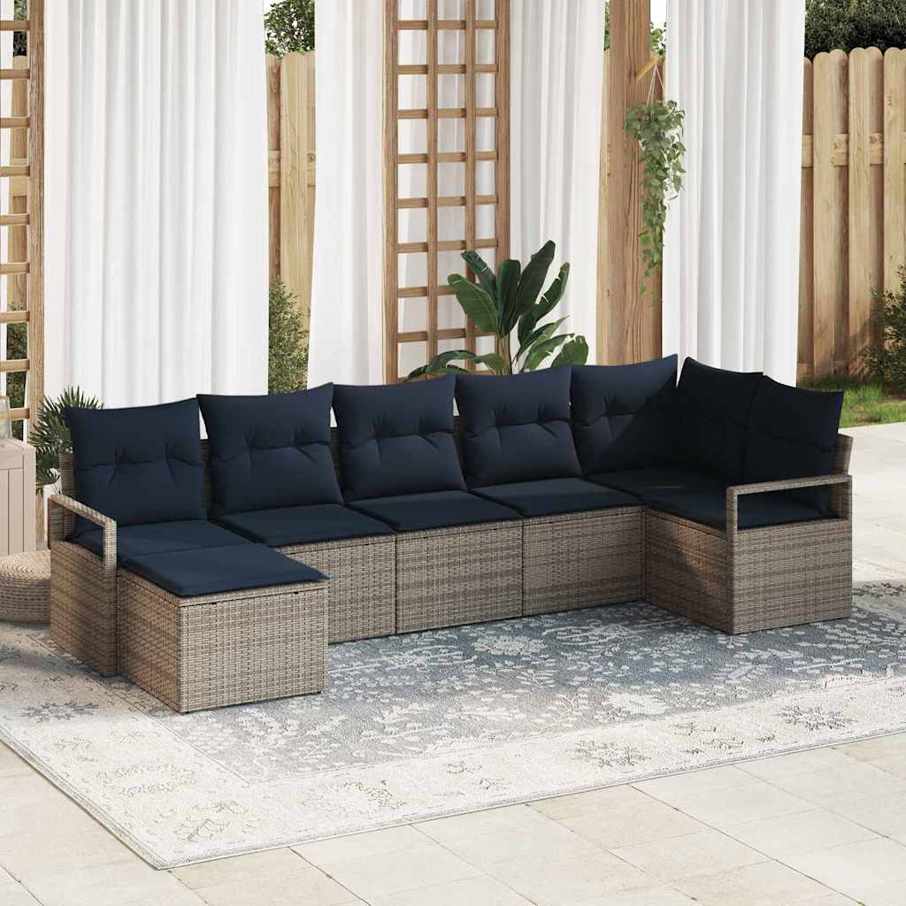 Sofa Set 7 pcs Grau Poly-Rattan